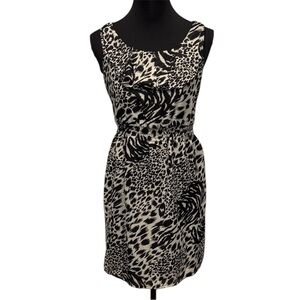 Apostrophe Black and Off White Animal Print Mini Dress Ruffle Feminine